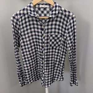Maurices Navy Gingham Button Front Plaid Top, S